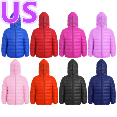 #ad US Kids Winter Coat Puffer Jacket Girls Long Sleeve Hoodie Lightweight Outerwear $17.64