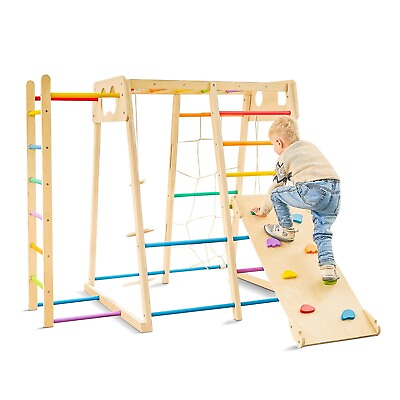 #ad Indoor Jungle Gym 7 In1 Wood Indoor Playground Toddler Climbing Toys Jungle... $458.99