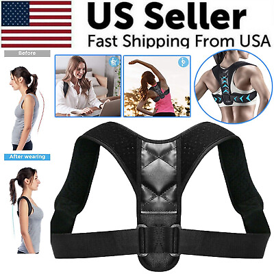 #ad Adjustable Posture Corrector Back Straightener Support Shoulder Brace Black USA $5.80