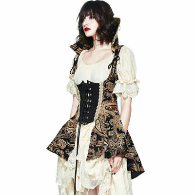 #ad Gothic Stand Collar Ladies Steampunk Sexy Sleeveless Vest Bodice Long Jacket GBP 80.72