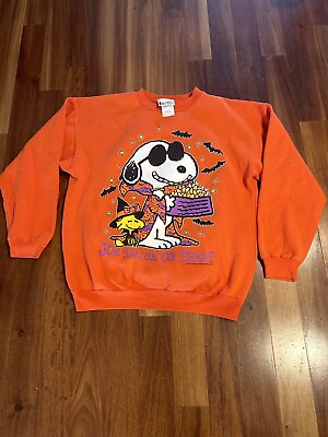 #ad Vintage 90s PEANUTS Snoopy Joe Cool Trick Or Treat Halloween SWEATSHIRT Sz Large $39.99