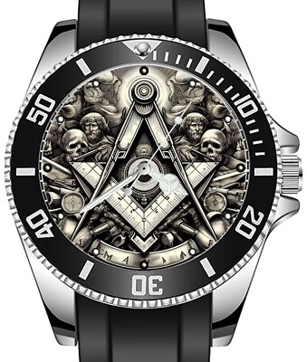 #ad Masonic Square amp; Compass Art Freemasonry Sporty Unique Stylish Wrist Watch GBP 34.99