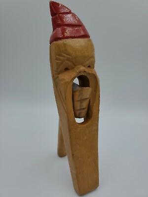 #ad VTG Hand Carved Wood Gnome Man Santa Figural Nut Cracker Red Hat Folk Art $14.93