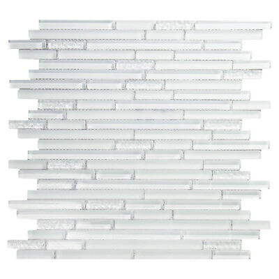 #ad Mosaic Glass Tile Cove Thin Linear Interlocking Kitchen Wall Backsplash White $171.76