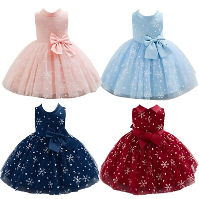 #ad Toddler Baby Girls Princess Christmas Dress Snowflake Print Mesh Tutu Party Gown $24.39