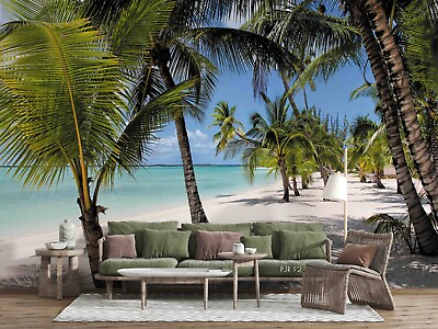 #ad 3D Palm Trees Beach Sea Self adhesive Removeable Wallpaper Wall Mural 56 $49.99