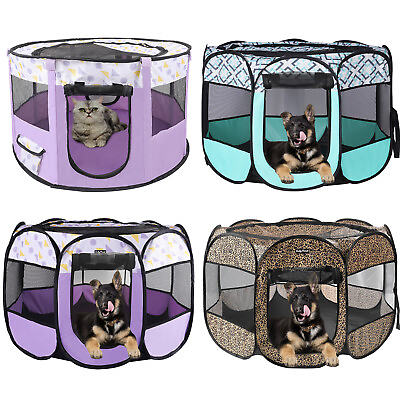 #ad Portable Pet Playpen Foldable Exercise Play Pen Tent Kennel Crate For Puppy Dog $30.99