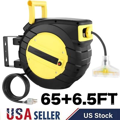 #ad Auto Retractable Extension Cord Reel 65FT Heavy Duty Power Cord Electrical Cord $50.39