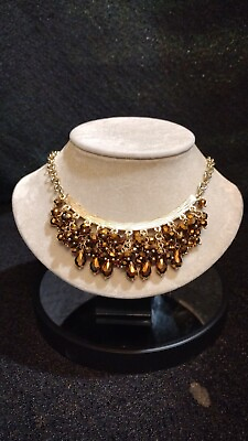#ad Vintage Jewelry Necklace Gold Tone Bib Statement Brown 400 $19.99