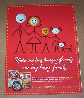 #ad 2010 print ad page Hungry Jack pancakes CUTE stick people happy family dog $6.99