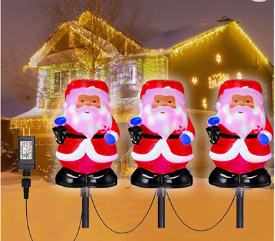 #ad Christmas Pathway Lights Outdoor with Rotating Light 3 Piece Santa Set New $13.98