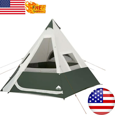 #ad 7 Person Camping Teepee Tents W Pockets Vented Rear 2 Window 1 Room Outdoor New $87.84