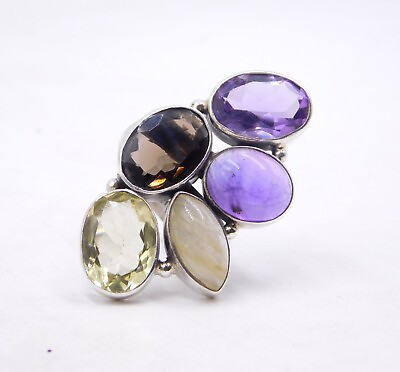 #ad 12.4 Gm 925 Sterling Silver Natural Multi Gemstone Adjustable Ring 5quot; to 10quot; US $23.24