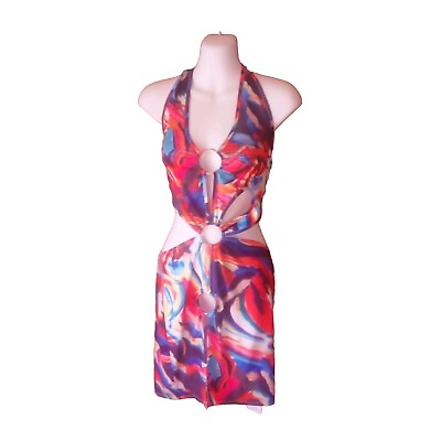#ad Multicolor Sexy Halter Dress Size L NWT $12.59