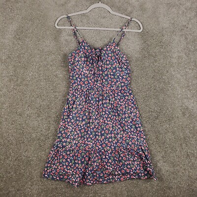 #ad SO Floral Blue Pink Green Summer Mini Dress Sz Small Junior Women#x27;s Spaghetti $12.74
