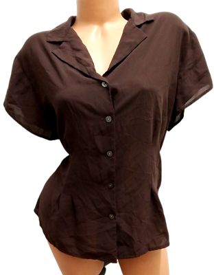 #ad Covington brown sheer see through button down short sleeve top 20W $14.99