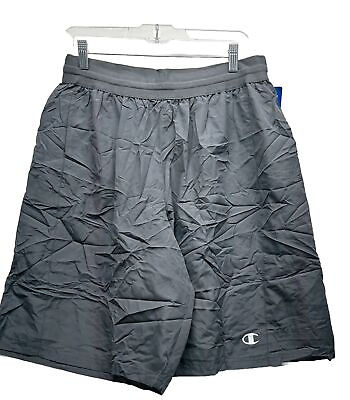 #ad Champion Mens Large Grey Elastic Waist Polyester Shorts NEW H5 $13.04