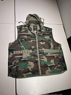 #ad Rothco Ranger Vest Men#x27;s 2XL Woodland Camo Tactical Packable Hooded Cotton Poly $28.00