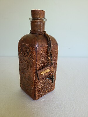 #ad Vintage Leather Wrapped Decanter Whisky Empty 7.5” Tall $39.00