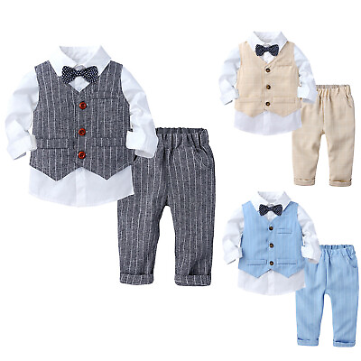 #ad 3Pcs Boys Gentleman Party Suit Long Sleeves Shirt and Vest Pants Set for Party $18.59