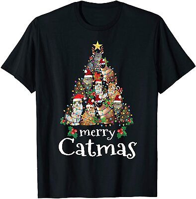 #ad NEW LIMITED Merry Catmas Xmas Gift Men Women Kids Funny Cat Christmas T Shirt $21.61