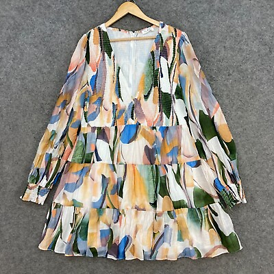 #ad NEW Pearl Sea Dress Womens 18 Multicolour Long Sleeve V Neck Smock 4117 AU $39.95