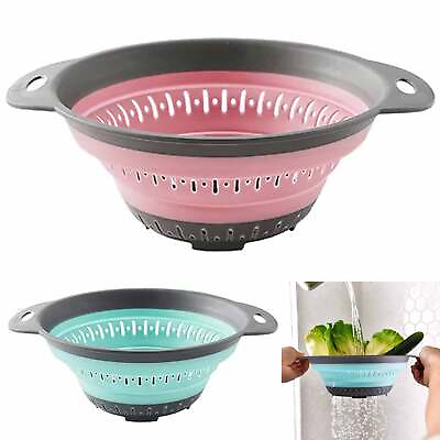 #ad 1 Collapsible Silicone Colander Sifter Strainer Drain Pasta Fruit Basket Kitchen $9.66