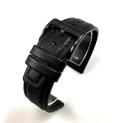 #ad Black Leather Watch Strap Quick Release Band With Black Steel Buckle #1516 $14.95