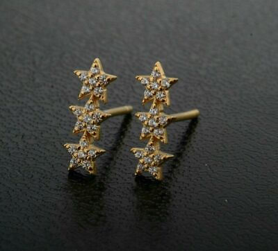 #ad 925 Sterling Silver Earring Pave Diamond 3 Star Stud Earring Fine Jewelry $135.37