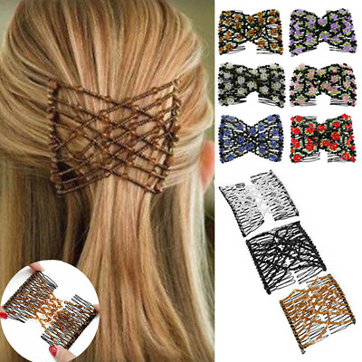 #ad Fashion Double Hair Comb Magic Beads Elasticity Clip Stretchy Hair Combs Clips☆ $3.17