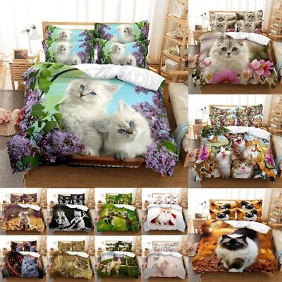 #ad 3D HD Duvet Cover Bedding Set Quilt Comforter Case Cat Pattern Double Full King $69.39