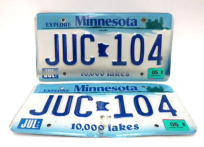 #ad Minnesota Blue amp; White License Plate Pair 10000 Lakes #JUC 104 With 05 Tabs $20.98