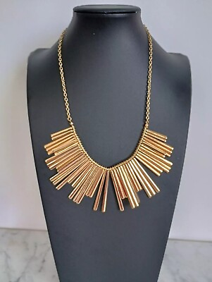 #ad Liz Claiborne Gold Tone Fringe Statement Fashion Necklace 19quot; extension $12.98