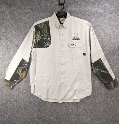#ad Mossy Oak Sportswear Shirt Men Extra Large Beige Denim Camo Button Down Outdoors $19.99