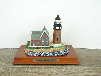 #ad BLOCK ISLAND RHODE ISLAND LIGHTHOUSE Ceramic Resin Wood Base Figurine $7.60