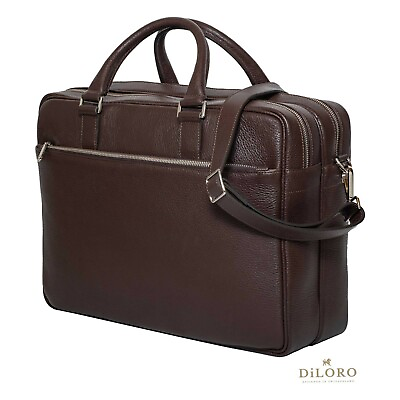 #ad DiLoro Classic Italian Leather Briefcase Unisex Made in Italy Brown $399.50