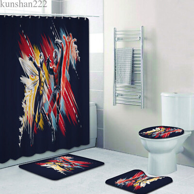 #ad Ant Man Bathroom Set Mats Rugs Shower Curtains 4PCS Non Slip Toilet Lid Cover $46.54