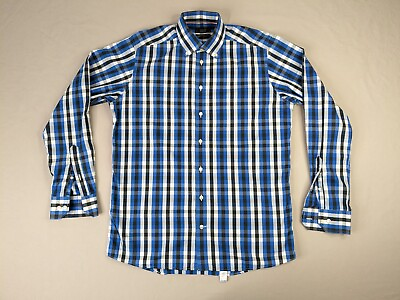 #ad Eton Shirt Adult 41 Ganghester Contemporary Blue Check Button Up $15.54