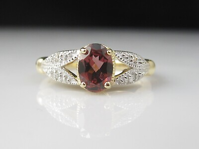 #ad Garnet Diamond Ring 14K Two Tone Signed Designer Oval Size 6.75 $295.00