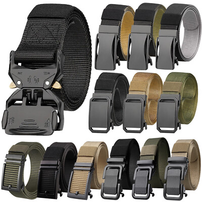 #ad Tactical Nylon Belt Automatic Buckle with Slide Ratchet 1.3quot; Belts Waist for Men $10.99