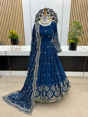 #ad New Bollywood Style Faux Georgette Long Gown With Designer Dupatta For Women $48.60