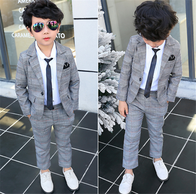 #ad Kids Boy Gentleman Suit Set Party Wedding CoatPants Blazer Child Formal Outfits $26.59