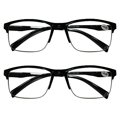 #ad 2 Packs Mens Unisex Half Frame Square Reading Glasses Black Spring Hinge Readers $8.99