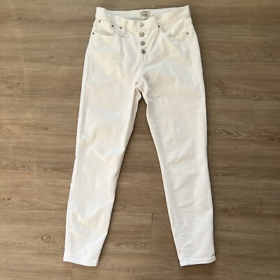 #ad J. Crew 9” High Rise Toothpick Skinny Slim Stretch Button Fly White Size 29 $25.00