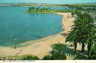 #ad Vintage Postcard Mission Bay Park Water Playground Fine Sand San Diego CA $7.99