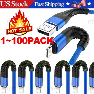 #ad Braided Fast Charger Cable Heavy Duty USB lot Cord For iPhone 14 13 12 11 X XR 8 $315.39