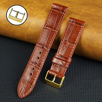 #ad Light Brown Alligator Watch Band Flat VIP Real Crocodile Watch Strap Gold Buckle $25.00