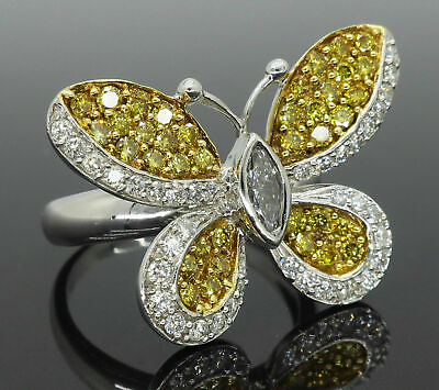 #ad 2.10 CT Yellow amp; White Round Cut CZ Butterfly Women#x27;s Fine Ring 935 Silver $137.99