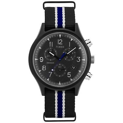 #ad Timex Men#x27;s MK1 Steel Chrono 42mm Watch Black Blue Stripe Supernova $53.21