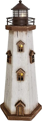 #ad Wood Lighthouse Decor with Light Decorative Beach Lighthouse Rustic Ocean Sea ST $62.99